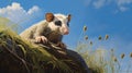 Twilight Zone Possums: Hyperrealistic Rendering Of Opossum Resting On Rock