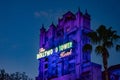 .The Twilight zone Tower of Terror and palm trees on blue sky background in Hollywood Studios at Walt Disney World  4 Royalty Free Stock Photo