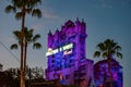 The Twilight zone Tower of Terror and palm trees on blue sky background in Hollywood Studios at Walt Disney World  6 Royalty Free Stock Photo