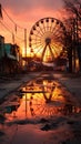 Twilights Haunting Abandoned Carnival: Eerie Ferris Wheel, Roller Coaster, and Carousel