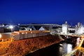 Twilights and night views of cargo terminal and pier for loading bulk cargo of cooper concentrates by shore facilities. Port of Va Royalty Free Stock Photo