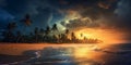 Twilight sky and beach with sunlight, cloud, water and sand beach blurred background Royalty Free Stock Photo