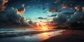Twillight sky and beach with sunlight, cloud, water and sandbeach blurred background Royalty Free Stock Photo