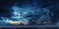 Twilight sky and mountain with sunlight, cloud, water and Clift blurred background Royalty Free Stock Photo