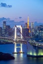 Twillight view of Tokyo Bay , Rainbow bridge and Tokyo Tower landmark Royalty Free Stock Photo