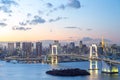 Twillight view of Tokyo Bay , Rainbow bridge and Tokyo Tower landmark Royalty Free Stock Photo