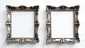 Twin antique silver picture frames, clean white backdrop , elegant, design, ornate Royalty Free Stock Photo