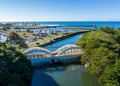 Twin arched bridge over the river Anahulu in Haleiwa on Oahu Royalty Free Stock Photo