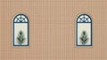 Twin Arched Windows with Plants Mural Royalty Free Stock Photo
