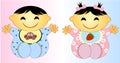 Twin asian Baby Boy And Girl.Vector illustration