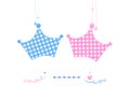 Twin baby boy and girl with crown baby arrival greeting card vector Royalty Free Stock Photo