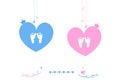 Twin baby boy and girl heart with crown baby foot