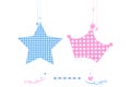 Twin baby boy and girl star with crown baby arrival greeting card vector