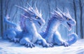 Twin Baby Ice Dragon. AI Generate