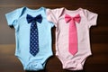 These twin baby onesuits with ties are the perfect choice for dressing up your little ones in style, Gender reveal baby clothes ,