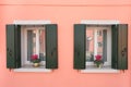 Twin balconies from Burano island, Venice