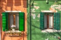 Twin balconies from Burano island, Venice