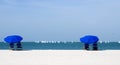 Twin beach umbrellas Royalty Free Stock Photo