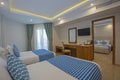 Twin beds in family room at a luxury hotel Royalty Free Stock Photo
