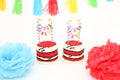 Twin birthday cakes with banners Royalty Free Stock Photo