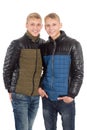 Twin brothers in autumn clothes Royalty Free Stock Photo