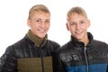 Twin brothers in fall clothes Royalty Free Stock Photo