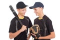 Twin brothers guys in the form of a baseball game Royalty Free Stock Photo