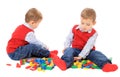 Twin brothers playing with blocks Royalty Free Stock Photo