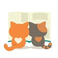 A twin cat reading a big book. A cute character of cat with a book. Cute flat vector design style.I love reading. text on paper.in