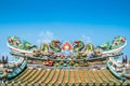 Twin chinese dragons on the chinese temple roof Royalty Free Stock Photo