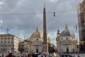 Twin churches and obelisk on a famous square in Rome