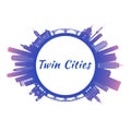 Twin cities skyline with colorful buildings. Royalty Free Stock Photo