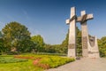 Twin crosses of the monument to the Poznan uprising of June 1956 commemorate the protests against the Communist political system,