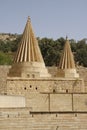 Twin domes of a Yezidi temple in Lalish, Iraq Royalty Free Stock Photo