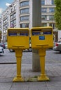 Twin double yellow post box for physical mailing service usually by La Poste in Paris, France