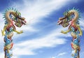 Twin Dragon statue, chinese style outdoor on the sky.