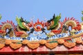 Twin dragon statues on chinese temple roof Royalty Free Stock Photo