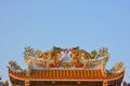 Twin dragons on the Chinese temple roof. Royalty Free Stock Photo