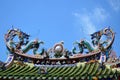 Twin dragons statue on Chinese temple roof Royalty Free Stock Photo