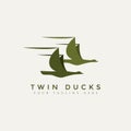 Twin ducks minimalist logo template vector illustration design. simple modern travel, expedition, and hunting logo concept