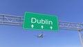 Twin engine commercial airplane arriving to Dublin airport. Travelling to Ireland conceptual 3D rendering