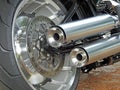 Twin exhaust brake disc detail of harley davidson