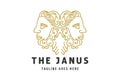 Twin Face Myth Greek Janus God Line Style Logo Design