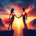 Twin flame couple. Soulmates. The concept of magical, esoteric, tantric, spiritual love. Connection between souls