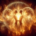 Twin flame couple. Soulmates. The concept of magical, esoteric, tantric, spiritual love. Connection between souls