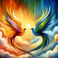 Twin flame couple. Soulmates. The concept of magical, esoteric, tantric, spiritual love. Connection between souls