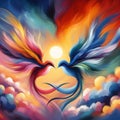 Twin flame couple. Soulmates. The concept of magical, esoteric, tantric, spiritual love. Connection between souls