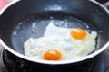 Twin fried eggs on the pan