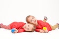 Twin Girls on white Background Royalty Free Stock Photo