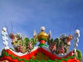 Twin green china dragon on the roof of octagon pavilion